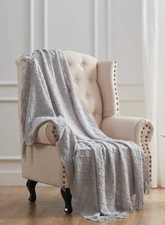Buy Knitted Throw Blankets, Cozy Lightweight Decorative Throw, Warm Woven Blanket with Tassels for Couch Sofa, Bed and Living Room, All Seasons for Women, Men and Kids (127x172cm, Light Grey) in Saudi Arabia