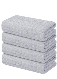 Buy 4 Pack Premium Microfiber Waffle Weave Kitchen Towels, Ultra CAbsorbent and Solid Color Dish Towels 40x40CM Grey in Saudi Arabia