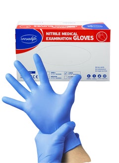 Buy 100 Pcs Blue Nitrile Gloves Disposable Nitrile Powder Free Examination Gloves in UAE
