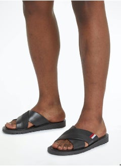 Buy Men's Leather Crossover Strap Sandals/ Flip Flops -  Leather upper, Black in Saudi Arabia