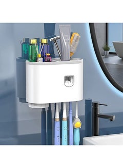 Buy Wall-Mounted Toothbrush Holder for Bathrooms, Toothpaste Dispenser Squeezer Kit for Kids & Family Space Saving in Saudi Arabia