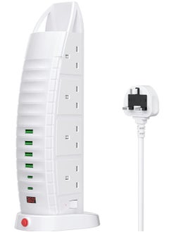 اشتري Tower Extension Lead with USB – 8 Way Outlets & 6 USB Ports (2 Type-C, 4 USB) – 3.6A Vertical Power Strip with 2M Cable في الامارات