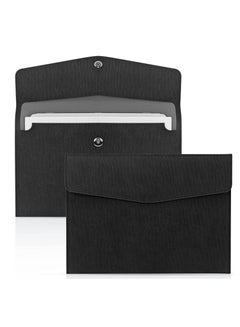 Eyintlofc A4 Document Folder - PU Leather Envelope With Snap Closure, 3 Pockets, Waterproof, Dark Gray