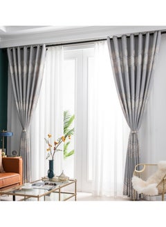 Buy Fabric Nation Blackout Curtains Silver Foil Print Thermal Insulated Room Darkening Curtains Grommet Curtains for Bedroom Living Room 100x250cm Grey in UAE