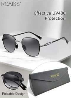 اشتري Women's Polarized Square Sunglasses, UV400 Protection Sun Glasses with Foldable Design, Fashion Anti-glare Sun Shades for Women with Glasses Case, 57mm, Black Silver في الامارات