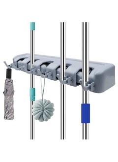 Buy Mop and Broom Holder Wall Mounted Organizer Saving Space Storage Rack For Kitchen Garden and Garage Laundry Offices 5 Positions With 6 Hooks in Saudi Arabia