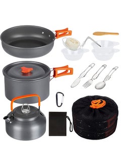 Buy 14 Pcs Camping Cookware Set Non Stick Family Backpacking Cooking Set Lightweight Stackable Pot Pan Bowls with Storage Bag for Outdoor Hiking in UAE