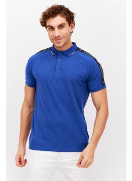 اشتري Men Regular Fit Brand Logo Short Sleeve Polo Shirt, Blue في الامارات