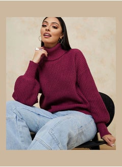 Buy Regular Length Chunky Knit Regular Fit Sweater with Volume Sleeves in Saudi Arabia