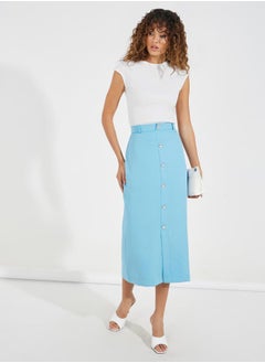 Buy Button Detail Midi Skirt with Belt Loops in Saudi Arabia