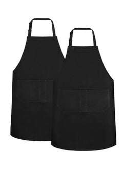 Buy Set of 2 Apron for Women Men with 2 Pockets Adjustable Kitchen Chef Apron BBQ Restaurant Apron for Cooking Baking Gardening Black in UAE