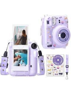 Buy Clear Case Compatible with Fuji Instax Mini 12/Polaroid Mini 12 Camera,Hard PVC Mini 12 Case with Photos Pocket(Store 10 Photos)with Shoulder Strap and Camera Sticker(Purple) in Saudi Arabia