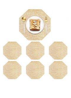 Buy 6 Pieces Octagonal Design Golden Non-slip Decorative Vinyl Placemats Washable Accent Table Mats in UAE