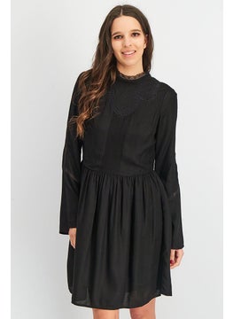 Buy Women Textured Long Sleeve Mini Dress, Black in Saudi Arabia