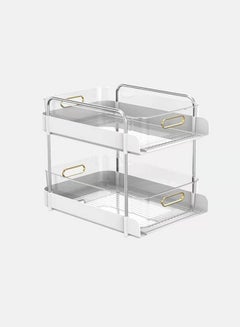 Buy 2-Tier Makeup Organizer Storage Shelf With Clear Sliding Baskets and Pull Out Drawer in UAE