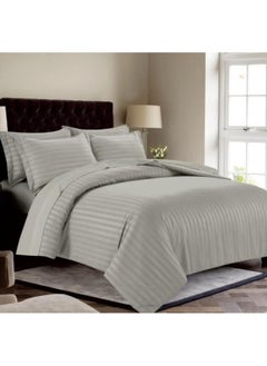 Buy Rose Hotel Comforter Set with Fixed Filling Classic Stripe Design Microfiber Woven 7pcs King Size for 2 People Gray in Saudi Arabia