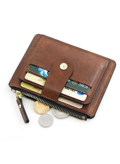 Buy Leather Card Holder Wallet With Zipper Brown in UAE