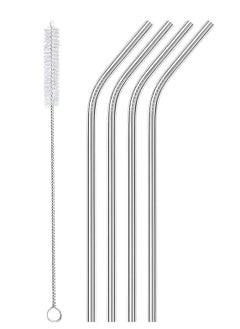 Buy Stainless Steel Straws Reusable 4 Set with Cleaning Brush in Egypt