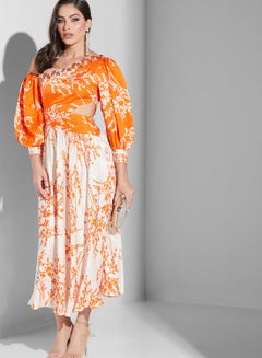 Buy Asymmetric Neck Printed Dress in UAE