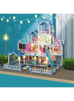 اشتري 14pcs Doll House Building Toys with Lights to Assemble Kitchen, Bedroom, Furniture, Garden, Dolls, Pets, Pink Play Dream House for Girls في السعودية