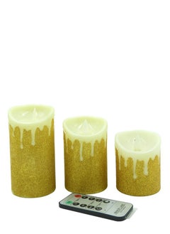 Buy 3 Pieces LED Smokeless Candle Set with Remote Control Gold in UAE