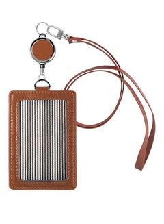 Buy PU Leather ID Badge Card Holder Wallet-Style Protective Case Vertical ID Card Case With Neck Lanyard Business Credit Card ID Badge Lanyard Keychain (Brown) in Saudi Arabia