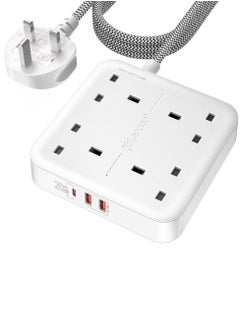 اشتري Electrical Connection Power Extension Cord with 4 Sockets & 3 USB Ports, QC3.0 PD20W Fast Charging, Multi Plug Extension Lead 1.8 Meter في السعودية