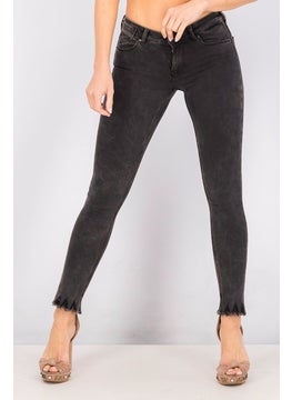 Buy Women Distressed Hem Skinny Jeans, Wash Black in Saudi Arabia