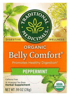 Buy Organic Belly Comfort Peppermint Caffeine Free 16 Wrapped Tea Bags 0.99 oz (28 g) in UAE