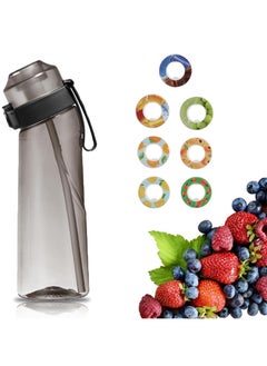 اشتري Water Bottle 650ml Fruit Fragrance Water Bottle With Straw and 7 Flavour Pods, BPA Free Air Water Bottle Up, 0 Sugar, 0 Calorie Starter up Set Drinking Bottles black في الامارات