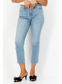 Buy Women Ankle Straight Stretchable Jeans, Light Washed Blue in UAE