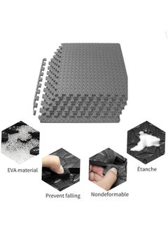 اشتري بساط اليوغا للتمرين - بلاط أرضية من إسفنج EVA المتشابك لصالة الألعاب الرياضية 30 × 30 × 1.2 سم | سجادة تمارين رياضية للأرضيات الواقية مع حدود للعب الأطفال (رمادي) في السعودية