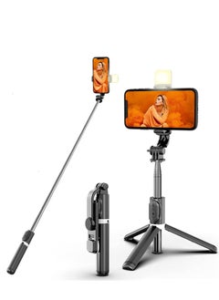 اشتري Portable Selfie Stick Tripod with Light with Detachable Bluetooth Remote,41 Inch Extendable Tripod Compatible with IPhone 13 Pro/12/11 Pro/Max/XS/XR/X and Samsung Galaxy S10/S9 Plus في الامارات