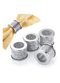 اشتري Sliver Napkin Rings Set, Sparkly Glass Napkin Holder with Metal Frame for Holiday, Metal Ring for Dinner Party, Wedding Decor, Table Decorations (4 Pcs) في السعودية