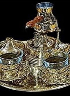 Buy A luxurious coffee set for making coffee, with a bowl, a bowl, a sugar bowl, and two engraved cups in Egypt