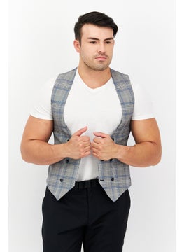 اشتري Men Regular Fit Plaid Vest, Grey/Blue في الامارات