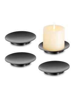 Buy Black Candle Holder Set, 4 Small Iron Plate Metal Candle Trays for Pillar Candles, Candlestick Stand for Coffee Table, Wedding, Party, Home Decor in Saudi Arabia