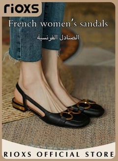 Buy Women's Slim Fit Closed Round Toe Sandals Vintage Buckle Flat Backless Slip-On Sandals in UAE