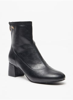 Buy Women's Solid Ankle Boots with Zip Closure and Block Heels in Saudi Arabia