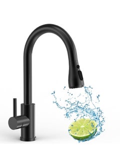 Buy Matte Black Kitchen Sink Tap with Pull Down Spray, Single Handle/Lever Faucets Mixer for Kitchen, 360° Swivel High Arc Stainless Steel 3 Spray Mode Kitchen Faucet in Saudi Arabia