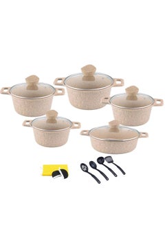 Buy 17-Pieces Granite Coated Cookware Set Includes 20, 24, 28, 32cm Casserole Pot with Lid, 32cm Shallow Casserole Pot and 7 Pieces Cooking Accessories in UAE