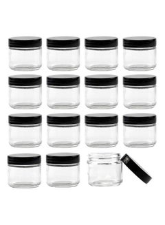 Buy 15 Pack 2Oz Round Jar Straight Sided Clear Glass Jars Airtight Glass Jar With Black Plastic Smooth Lids in UAE