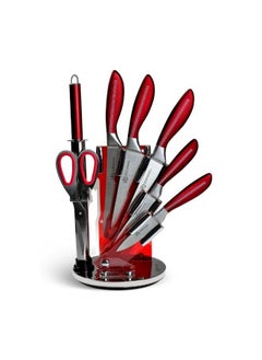 Buy EDENBERG Kitchen Knife Set | Professional Kitchen Knives, Shears & Rotary Stand | High Carbon Steel Blade Knife | Multipurpose Sharp Edge Cooking & Cutting Knives- 8 Pieces Set (Silver Red) in UAE