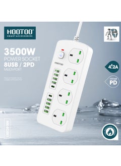 Buy Power socket MX-EC001 with four triple ports and 10 USB ports, eight of which are of the type USB-A and two of the type USB-C PD , 3 meter length, with a power of 3500W and safety button White. in Saudi Arabia