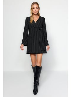 اشتري Black Stripe Tie Detail Double Breasted Mini Woven Dress TWOAW24EL00458 في مصر