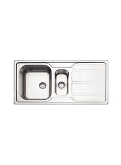 Buy Marea 100x50cm Stainless Steel Satin Finish Single Inset Sink with Extra Half-bowl, Valve, and Drainer in UAE