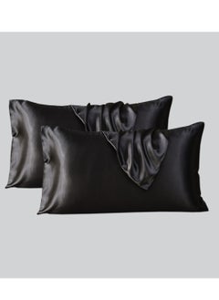 Buy Satin Pillowcases 2-Pcs Soft And Silky Pillow Cover For Hair And Skin Care With Envelope Closure (Without Pillow Insert),Black in UAE