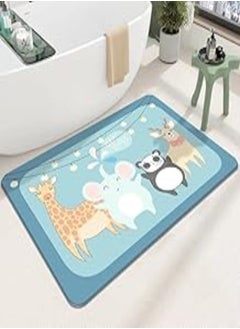 اشتري LESTER Anti-Slip Bathroom Mat rectangle shape cute animals design baby blue 50x80cm في مصر