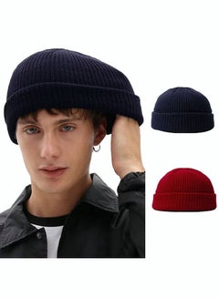 Buy Men's and Women's 2-piece Knitted Hat Autumn and Winter Warm Pullover Hat Solid Color Versatile Wool Hat Outdoor Fashion Hat in Saudi Arabia