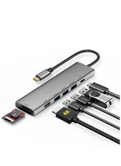 اشتري Usb C Hub 7 In 1, Usb Hub, 4k Hdmi Adapter, 100w Pd Charging, Sd 3.0 Card Reader, Tf 3.0 Card Reader, 3x Usb 3.0 Ports, Type-c Adapter for Laptop and Type C Device, Nylon Material Cable في السعودية